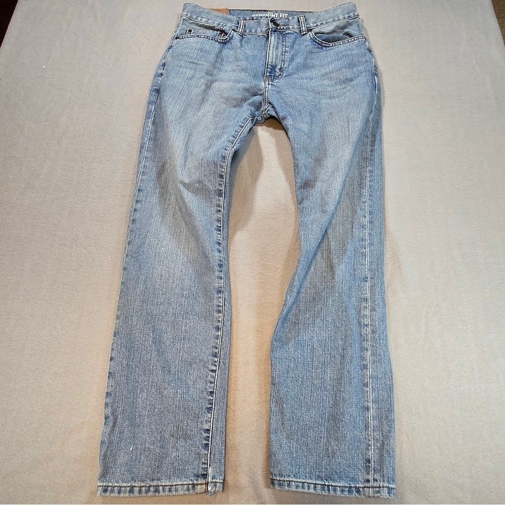 Chaps Denim Jeans Mens 34x32 Light Wash Blue Straight Fit 100% Cotton Classic